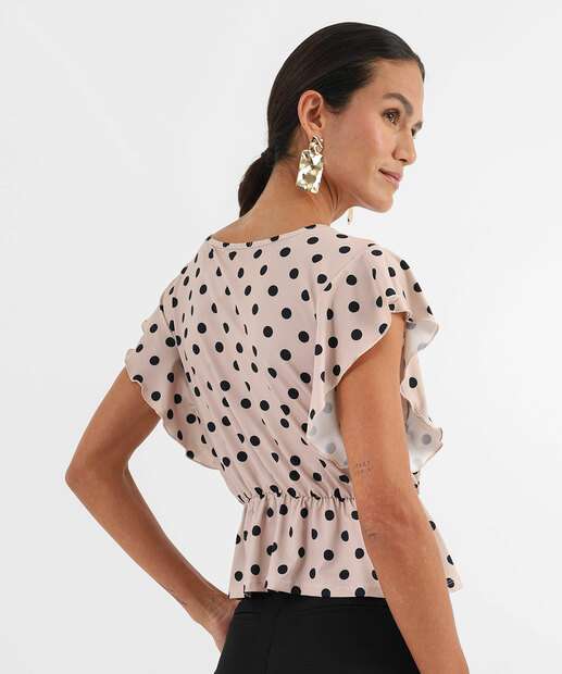 Blusa Feminina Estampa Poá Marisa Bege