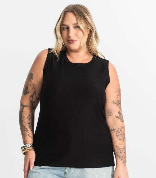 Regata Feminina Plus Size Secret Glam Preto