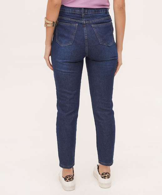 Calça Mom Jeans Cintura Alta Bolsos 