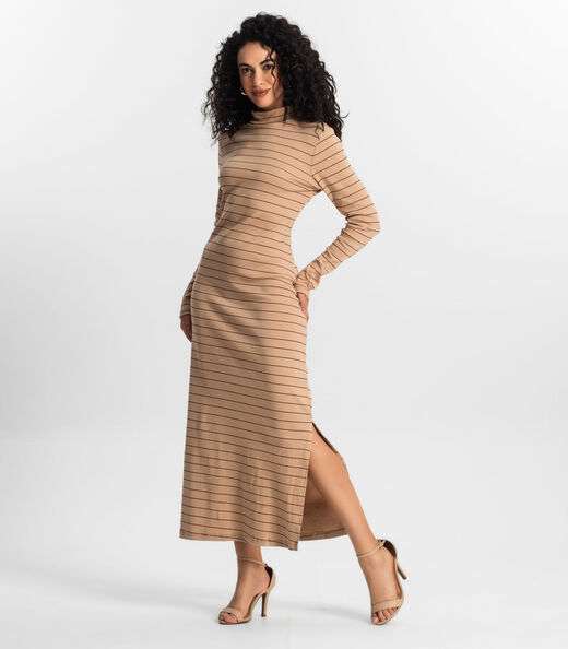 Vestido Midi Feminino Rovitex Marrom