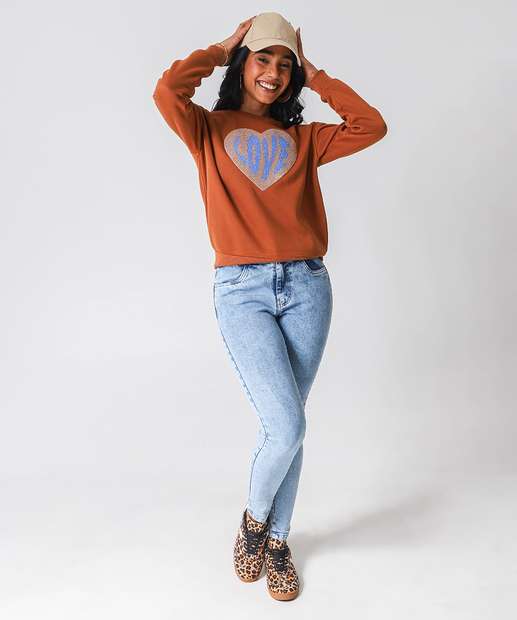 Blusão Feminino Moletom Flanelado Marisa Marrom