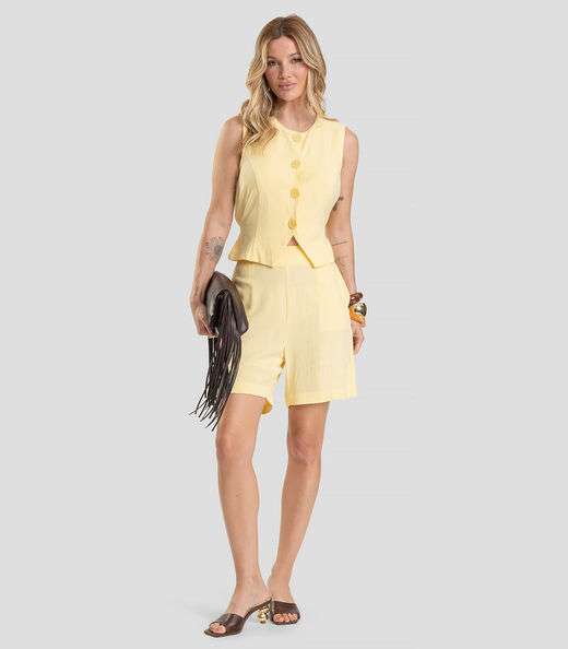 Colete Feminino em Tecido Linho Dianna Amarelo
