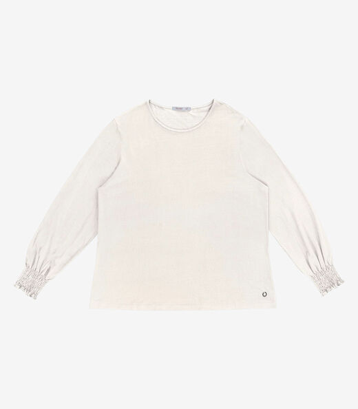 Blusa Manga Longa Lastex Plus Size Secret Glam Bege