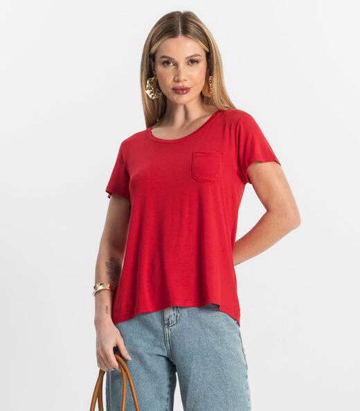Blusa Feminina Viscotorcion Com Bolso Rovitex Vermelho