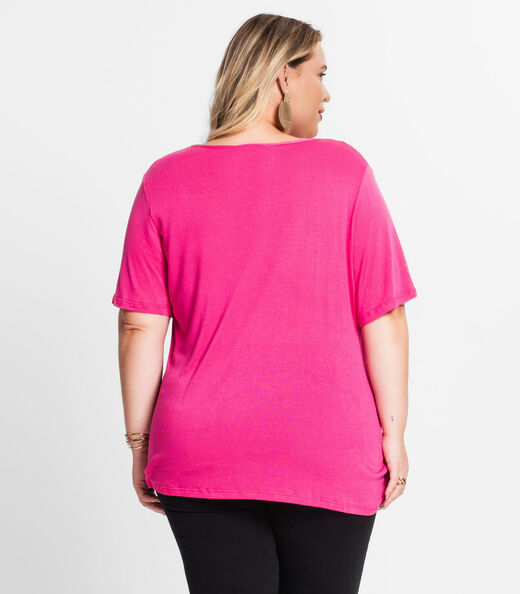 Blusa Feminina Plus Size Básica Secret Glam Rosa