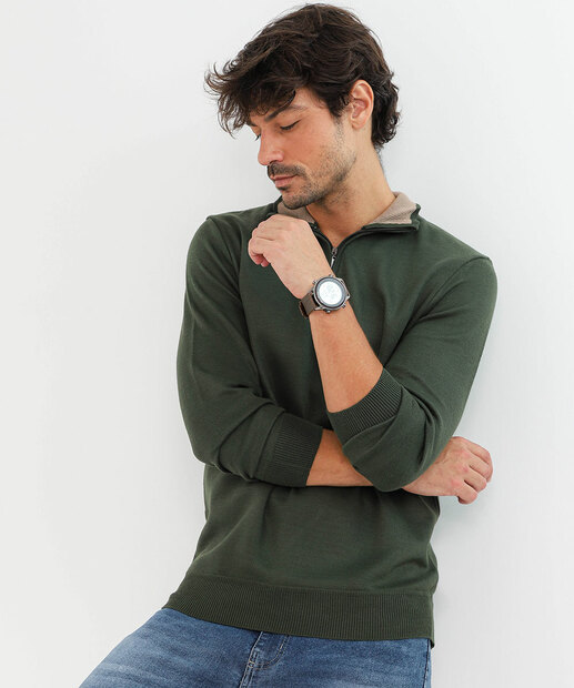 Image_Suéter Masculino Tricô Half Zíper MR Verde
