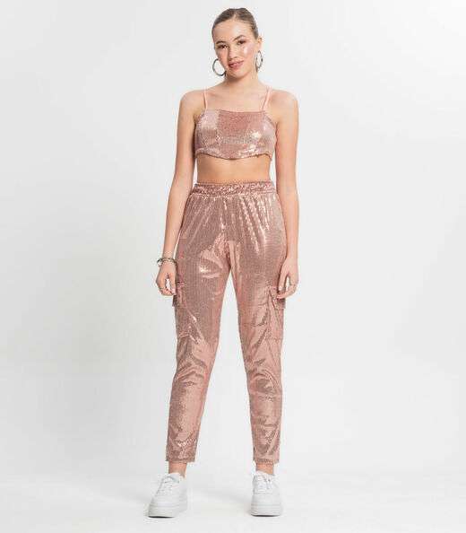 Image_Calça Reta Juvenil Em Paetê Minty Unica