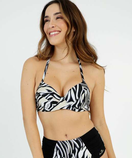 Top Biquíni Animal Print Com Bojo Banho De Mar