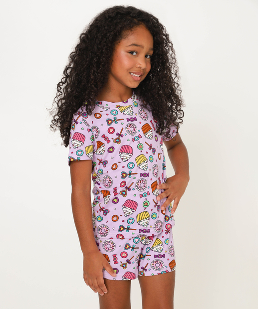 Pijama Infantil Estampa Doces Marisa Tam 4 a 12 Lilás
