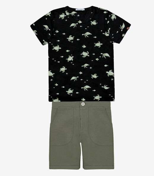 Conjunto Infantil Camiseta Com Bermuda Trick Nick Preto