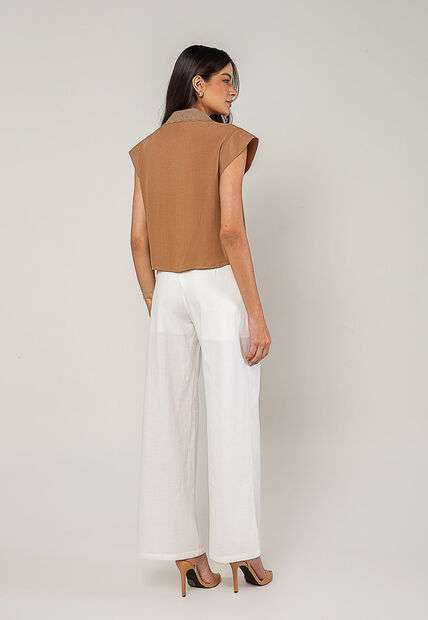 Blusa Alfaiataria Com Gola Em Renda E Bolso Decorado Marrom Salvatore