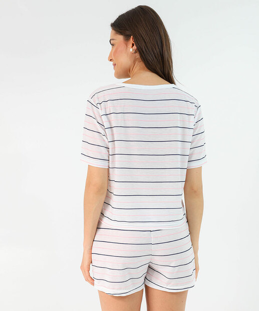 Pijama Feminino Listrado Marisa Off White
