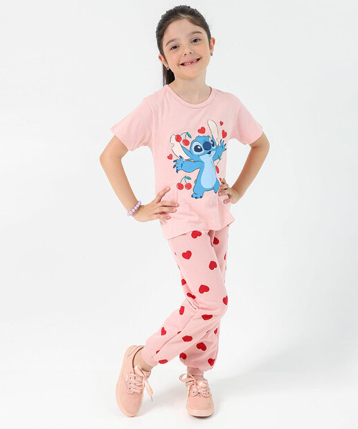Blusa Infantil Estampa Stitch Tam 4 a 10 Rosa