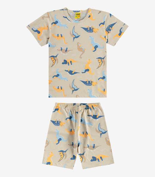 Pijama Infantil Menino Meia Malha Rovi Kids Bege