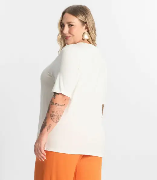 Camiseta Feminina Manga Curta Secret Glam Bege