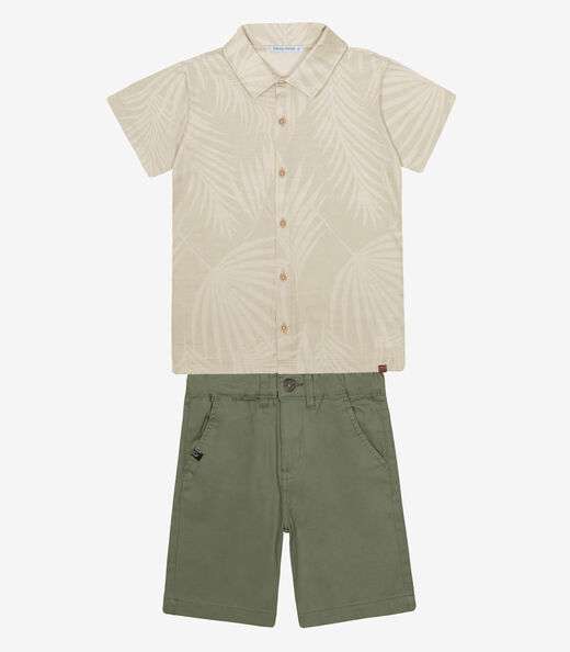 Conjunto Infantil Camisa Com Bermuda Trick Nick Bege