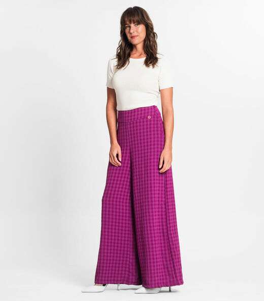 Calça Pantalona Feminina Xadrez Endless Roxo