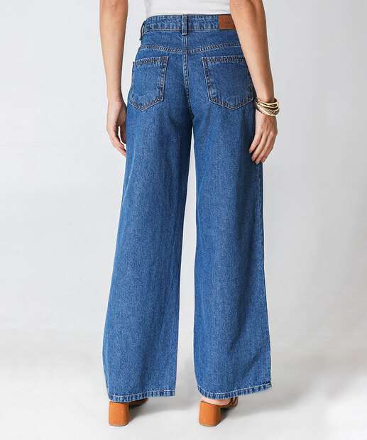 Calça Jeans Wide Leg Feminina Marisa Azul
