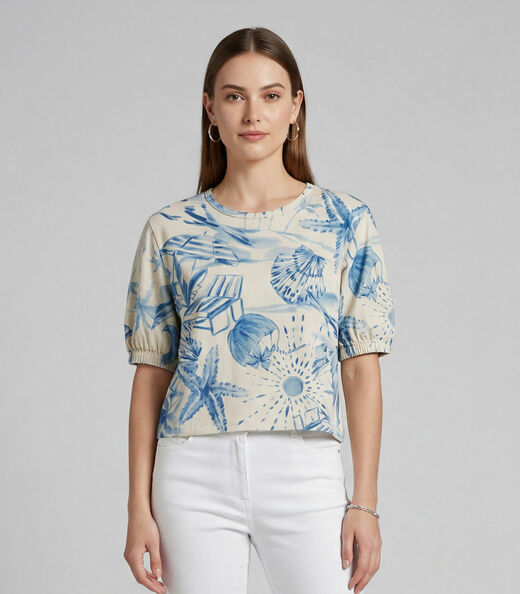 Image_Blusa Feminina Manga Com Volume Punho Infinita Cor Azul