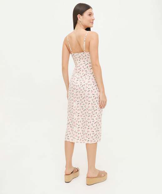Vestido Feminino Midi Flores Alças Finas Marisa