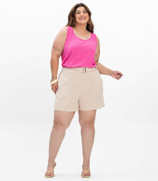Regata Plus Size Em Ribana Canelada Secret Glam Rosa