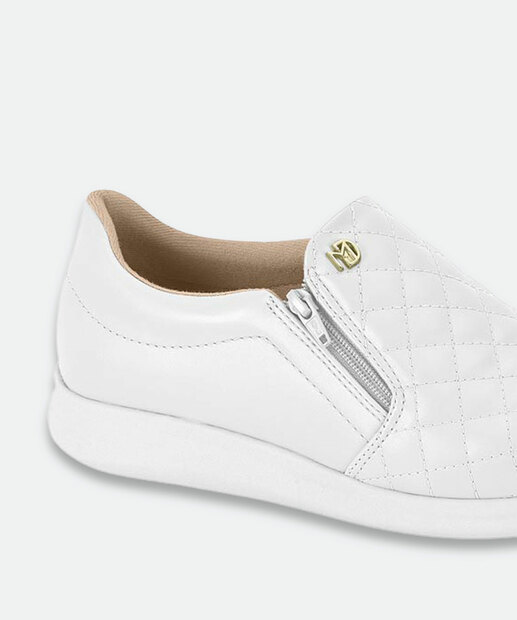 Tênis Casual Feminino Matelassê Zíper Modare Branco