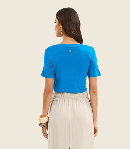 Blusa Feminina Manga Curta Decote V Endless Azul