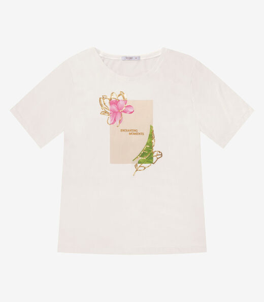 Camiseta Feminina Plus Size Secret Glam Bege