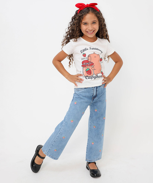 Blusa Infantil Estampa Capivara Marisa Tam 4 a 10 Bege