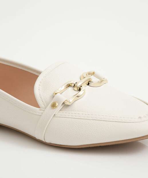 Mocassim Loafer Feminino Bico Quadrado Off White