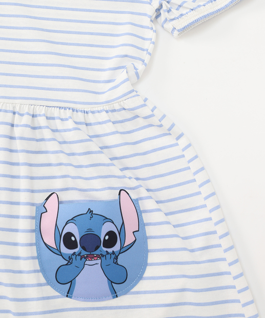 Vestido Infantil Stitch Bolsos Disney Tam 1 a 3 Off White