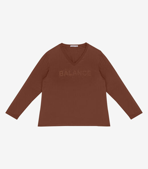 Blusa Manga Longa Plus Size Secret Glam Marrom