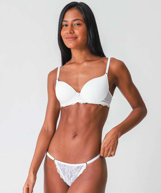 Kit 2 Calcinhas String Fio Dental Renda Marisa Branco