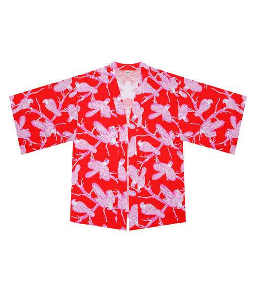 Kimono Feminino Estampa De Pássaros Laranja