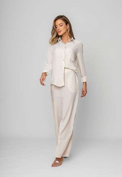 Camisão Listrado Alfaiataria Bege Salvatore