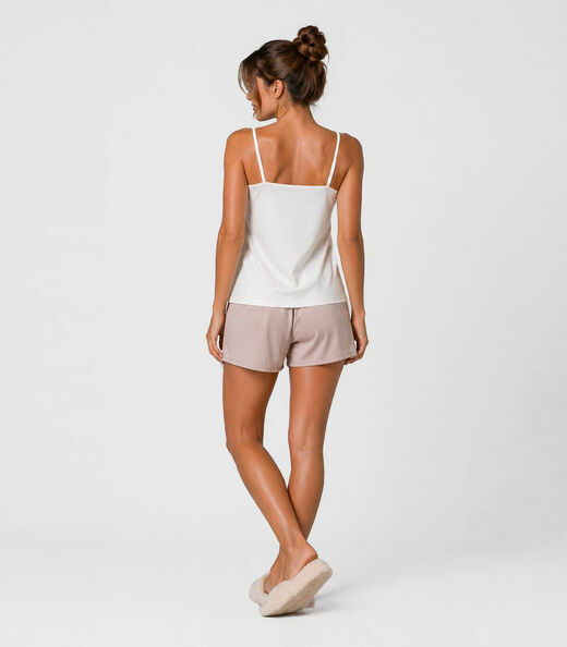 Pijama Feminino Blusa De Alça E Short Infinita Cor Bege