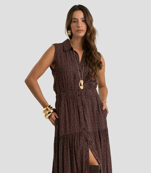 Vestido Longo Feminino Em Viscose Dianna Marrom