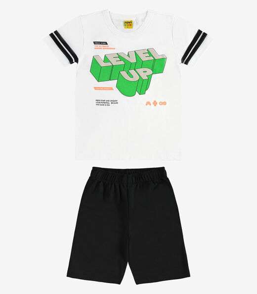 Conjunto Mach?o c Bermuda em Meia Malha RoviKids Branco