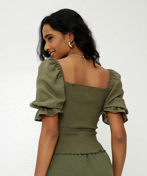 Blusa Cropped Feminina Drapeada Amarração Marisa  