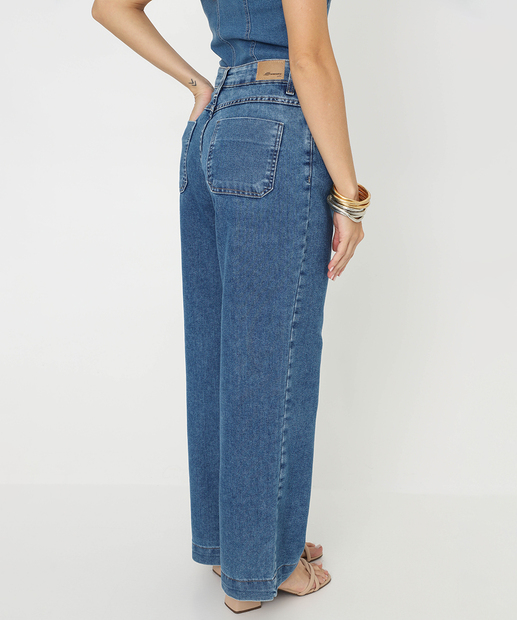 Calça Feminina Jeans Wide Leg Petit Sawary Azul