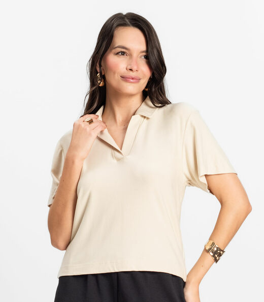 Blusa Feminina Manga Curta em Visco Rovitex Bege