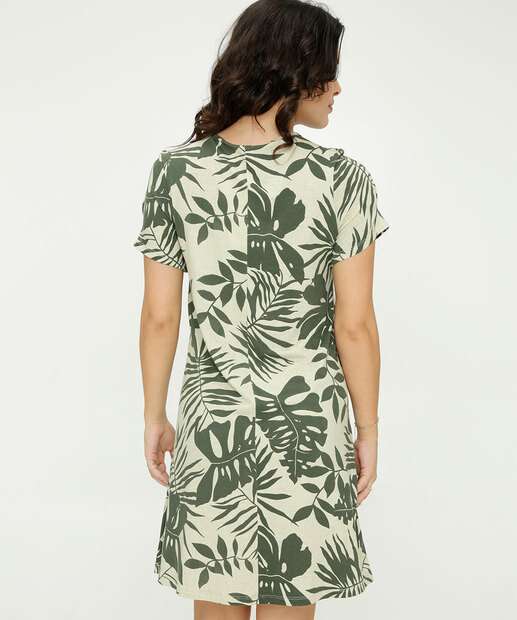 Vestido Feminino Viscolycra Folhas Manga Curta Marisa