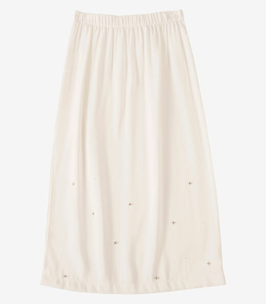 Saia Feminina Midi Com Strass E Rebite Endless Bege