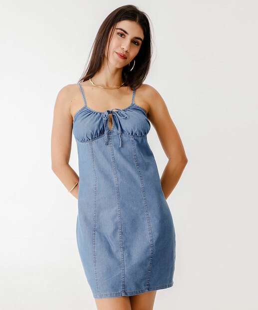 Vestido Jeans Curto Feminino Alças Finas Marisa