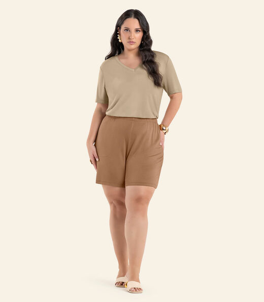 Image_Shorts Feminino Plus Size Com Bolsos Secret Glam Marrom