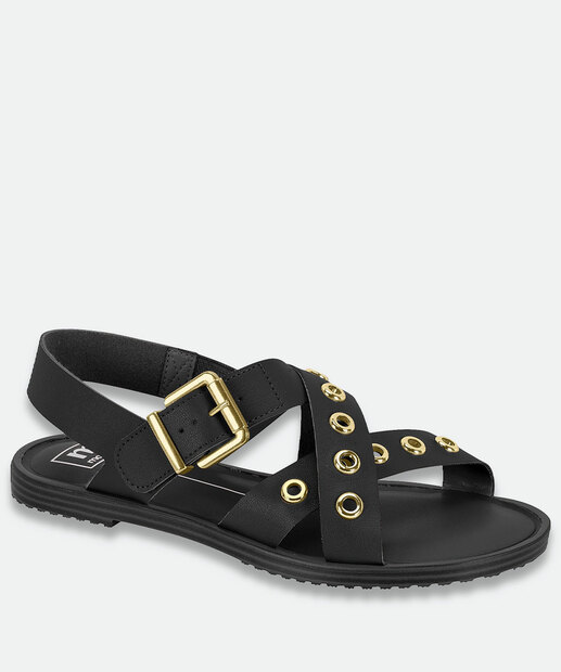 Image_Sandália Feminina Rasteira Tachas Moleca Preto