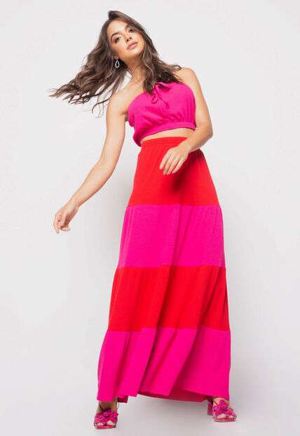 Cropped  Tomara Que Caia Malha Canelada Rosa