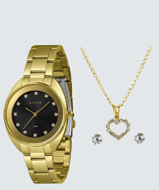 Kit Relógio Feminino Strass Lince LRGJ151L38KBO7P1KX