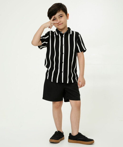 Camisa Infantil Listrada Manga Curta MR Tam 4 a 10