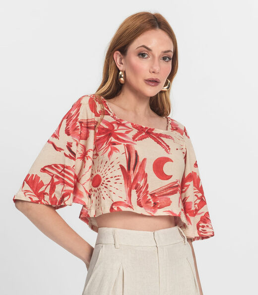 Blusa Cropped Manga Ampla em Meia Malha Endless Laranja